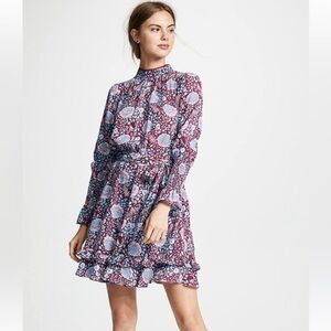 Rebecca Minkoff Belinda‎ Floral High-Neck Ruffle Mini Dress Sz XS Party Vacation